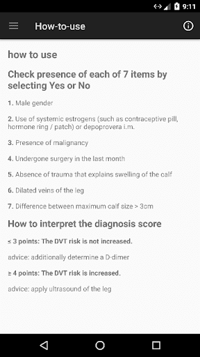DVT Calculator Screen 2