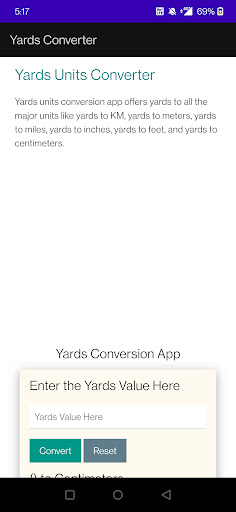 Android application Yards Converter screenshort