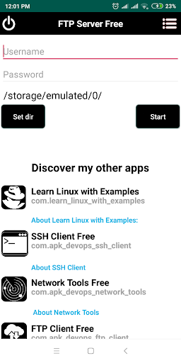Android application FTP Server screenshort