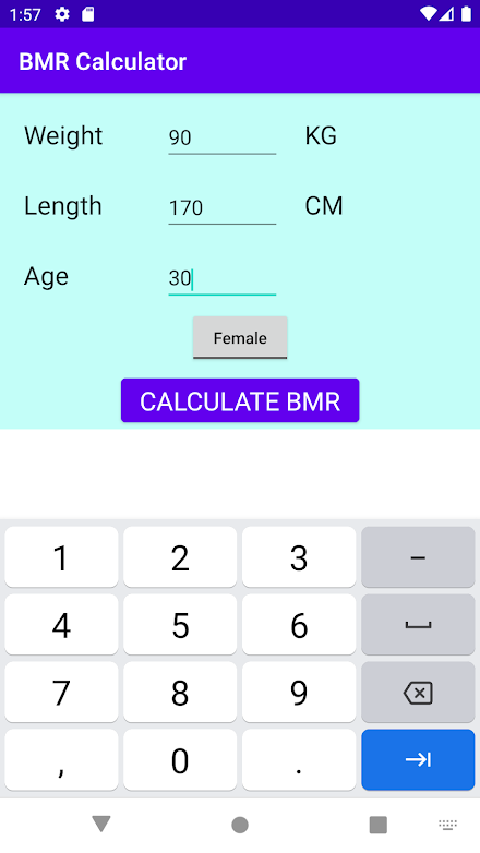 BMR Calculator by RA Screen 2