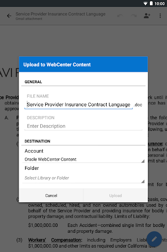 Screenshot of Oracle WebCenter Content