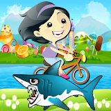 Girl Bike Ride Shark Attack icon