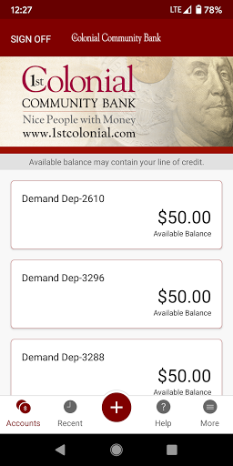 1st Colonial Mobile Banking Screen 2