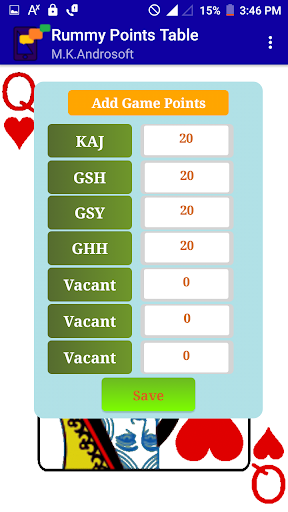 Rummy Points Table Screen 3