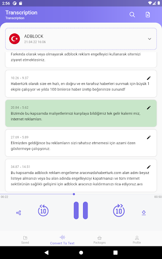 Screenshot of Voiser Voiceover Transcription