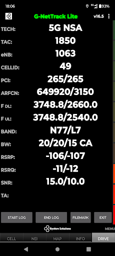 Screenshot of G-NetTrack Lite