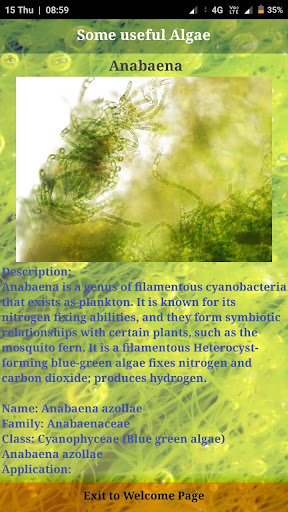Android application Useful Algae & their Applicati screenshort