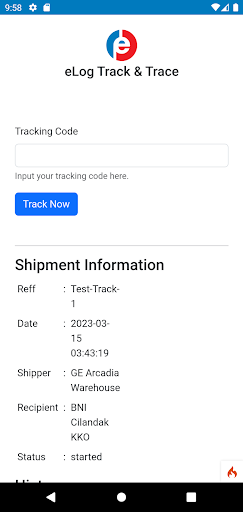 eLog Track & Trace Screen 2