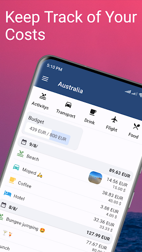 Android application Travel Costs - Travel Expense screenshort