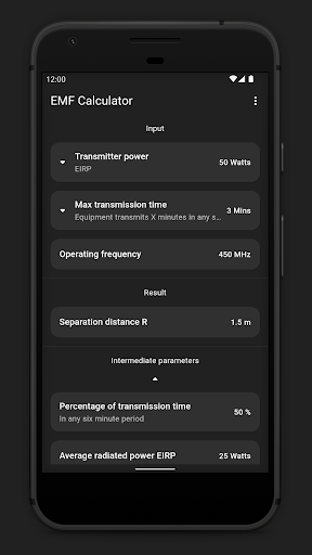 EMF Calculator Screen 2