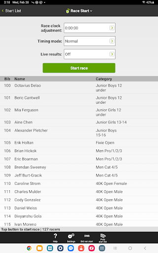 Screenshot of Webscorer Race & Lap Timer