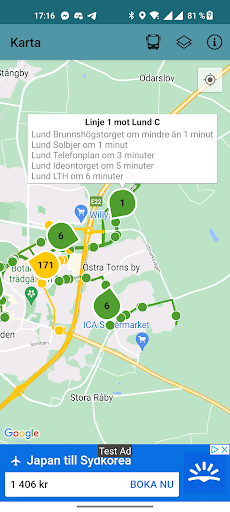 Skånetrafiken live map Screen 2