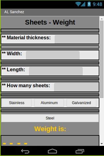 Android application Sheets weight screenshort