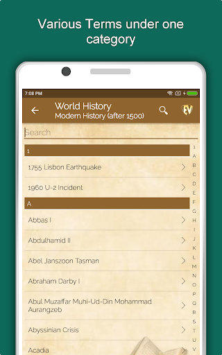 Screenshot of World History Dictionary App
