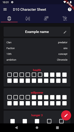 Android application D10 Character Sheet screenshort