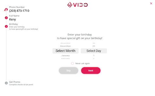 Vido Checkin Screen 3