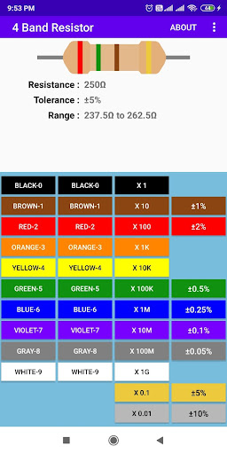 Android application Resistor Code Calculator screenshort