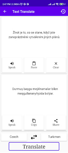 Czech To Turkmen Translator Screen 2