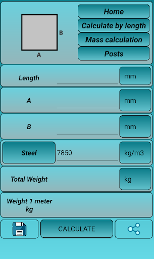 Android application Mass Calculation screenshort