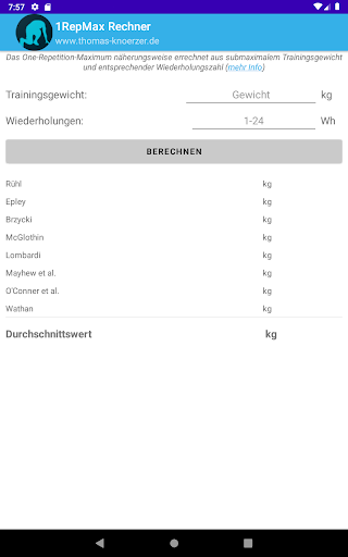 1RM Rechner Screen 2