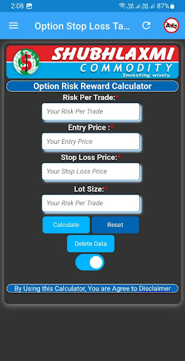 Option Stop Loss & Target Screen 3