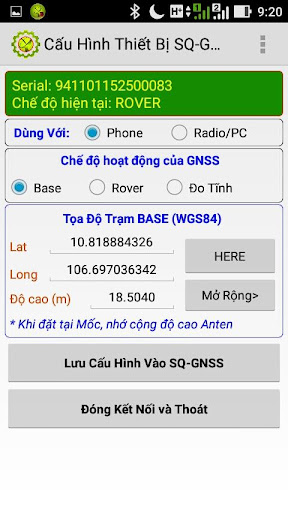 Android application Ứng Dụng Cấu Hình SQ-GNSS screenshort