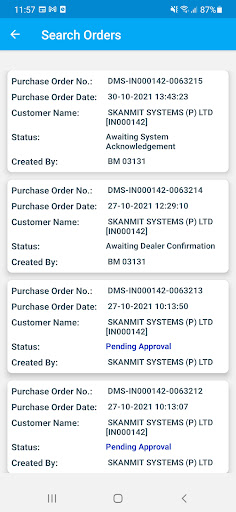 Android application CMI Order Management System screenshort