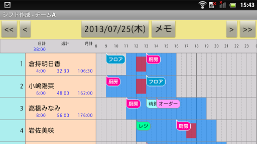 Android application シフト作成ExTrial screenshort