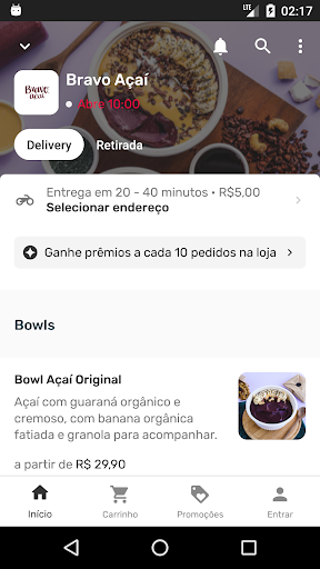 Android application Bravo Açaí screenshort