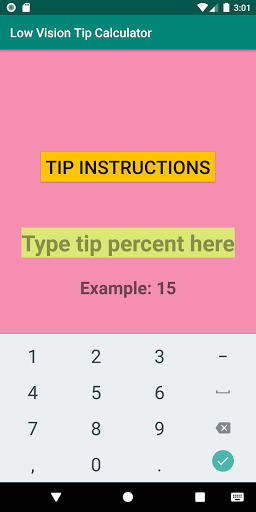 Low Vision Tip Calculator Screen 2