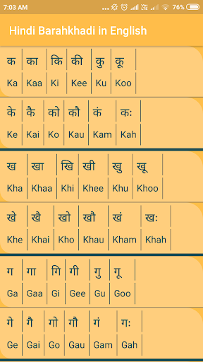 Hindi Barahkhadi in English