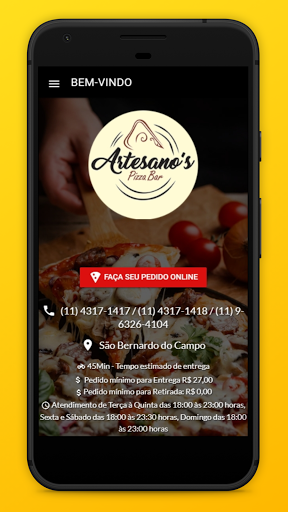 Android application Artesano's Pizza Bar screenshort