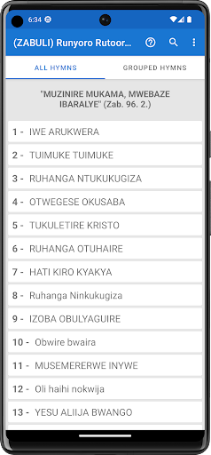 Runyoro/Rutooro Hymn Book Screen 2