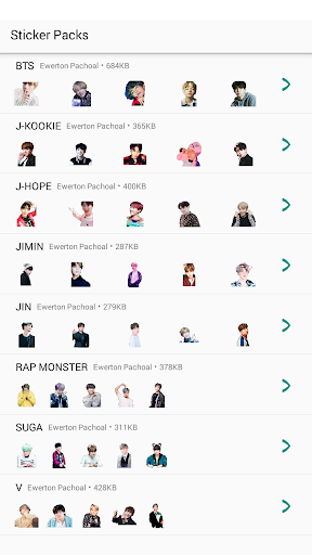 Android application BTS Kpop Stickers WAStickerApp screenshort