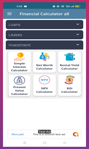 Financial Calculator app Screen 2