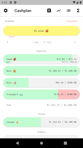 Android application Cashplan - best budget screenshort
