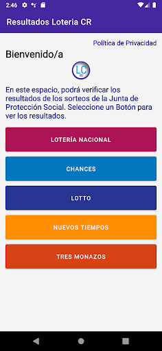 Android application Resultados Lotería Costa Rica screenshort