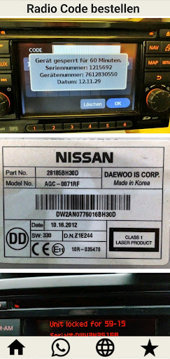 Radio code for Nissan Screen 3