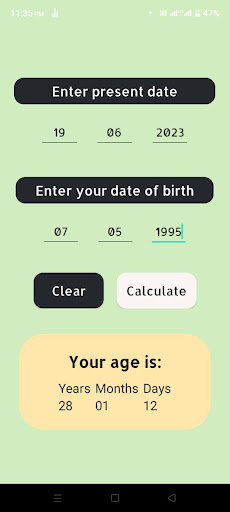 Age calculator Screen 3