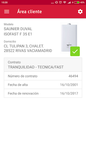 Android application Área de clientes - Serviat screenshort