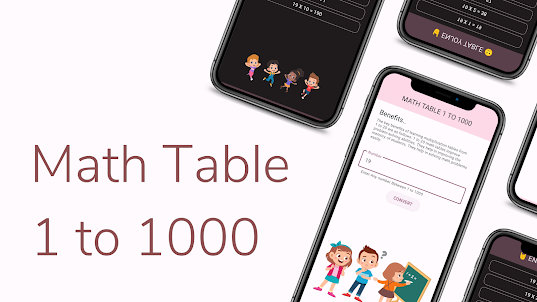Math Table - 1 to 1000 Tables