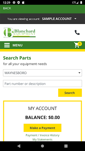 Blanchard Equipment Portal Screen 2