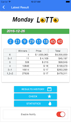Australia Lotto Result check Screen 2