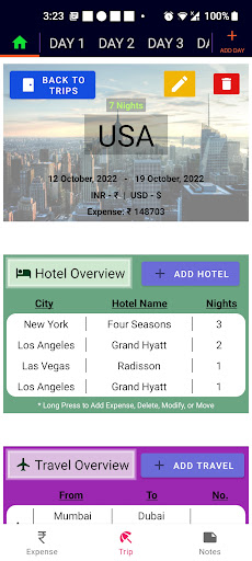 Trip Planner & Expense Tracker Screen 2