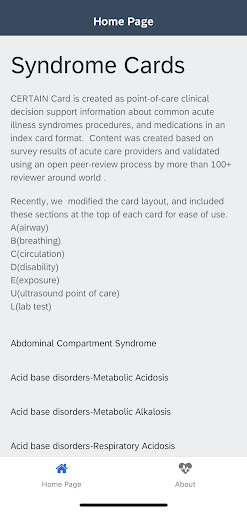 Android application CERTAIN - Syndrome Cards screenshort