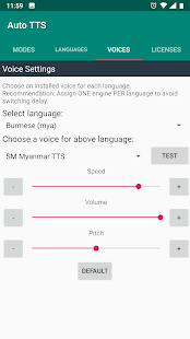 Schermata di sintesi vocale automatica