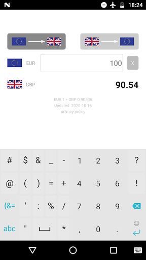 Android application Euro to British Pound screenshort