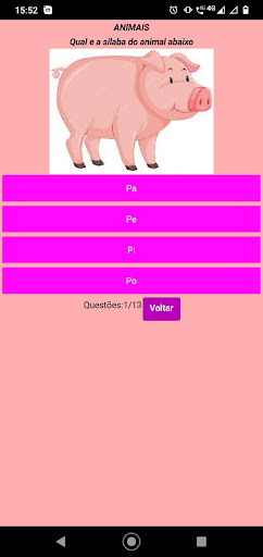 Android application QUIZZ SÍLABAS DOS ANIMAIS screenshort