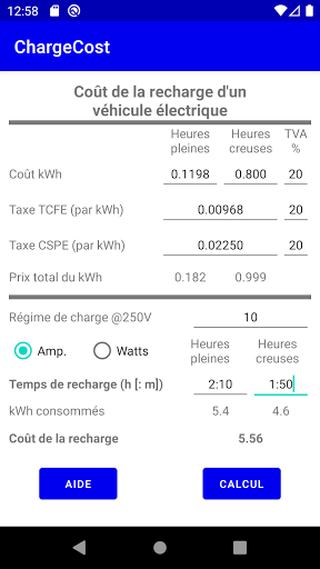 Android application ChargeCost screenshort
