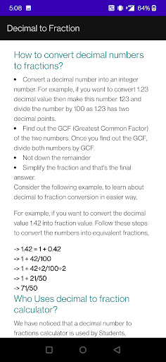 Decimal to Fraction Screen 3